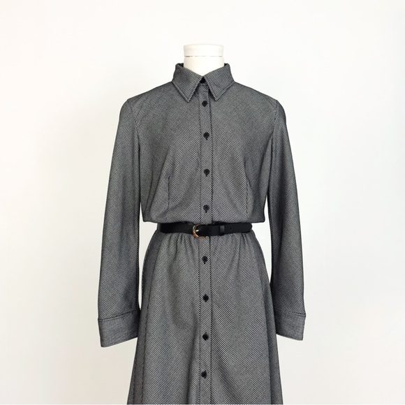 Vintage Dresses & Skirts - Vintage 90’s Micro Houndstooth Plaid Button-Front Midi Dress | Size M